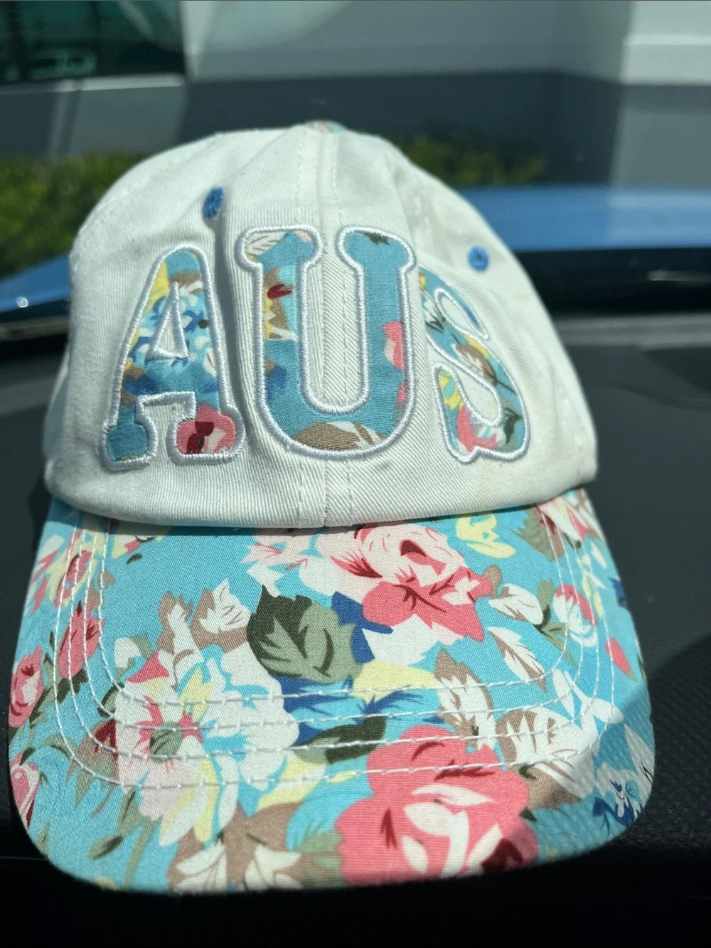 Floral AUS Embroidered Women’s Baseball Cap - White & Blue